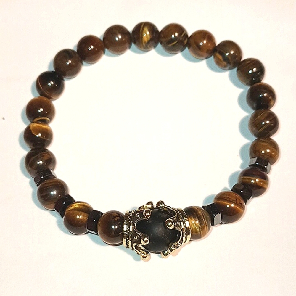 INDIGO HEALS SEMIPRECIOUS STONES TIGER EYE, CENTER STONE BRACELET